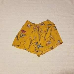 Mustard Front Wrap Floral Shorts